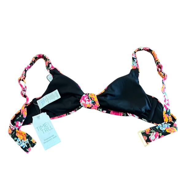 Time and Tru Black Floral Print Bikini Top Woman Size Small 4/6 NWT - Picture 4 of 6